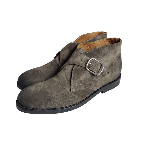 Frye Sz 8.5 D William Monk Strap Chukka Boots Graphite Grey Suede Leather Shoes - Picture 1 of 10